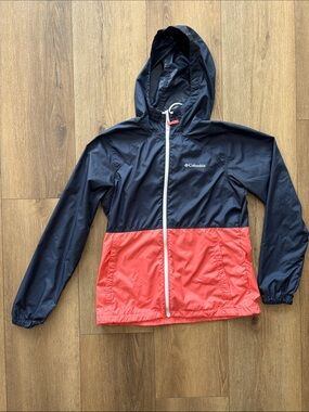 Columbia Hooded Windbreaker - Navy & Coral
